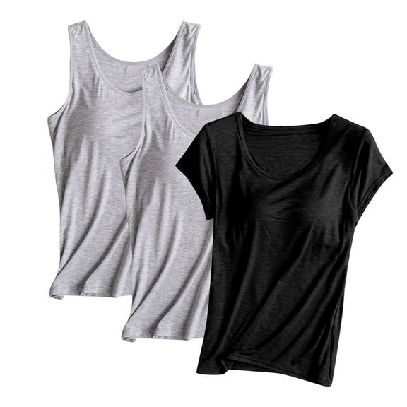 Diufon 3 Pack Women's Tops Sleeveless & Short Sleeve Casual Loose Workout Blouse Summer Basic Crewneck Shirts