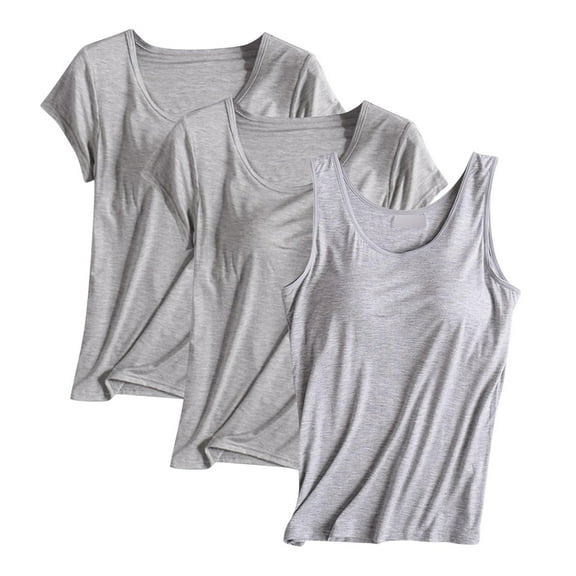 Diufon 3 Pack Women's Tops Sleeveless & Short Sleeve Casual Loose Workout Blouse Summer Basic Crewneck Shirts