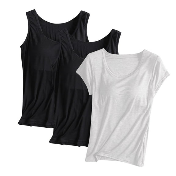 Diufon 3 Pack Women's Tops Sleeveless & Short Sleeve Casual Loose Workout Blouse Summer Basic Crewneck Shirts