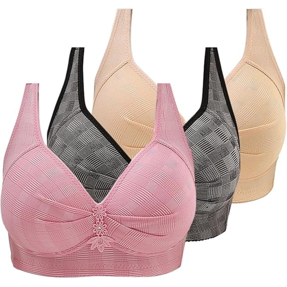 Diufon 3 Pack Women's Wireless Comfortable Bras Everyday Plus Size Push Up Seamless Bra Soft Breathable Bralettes