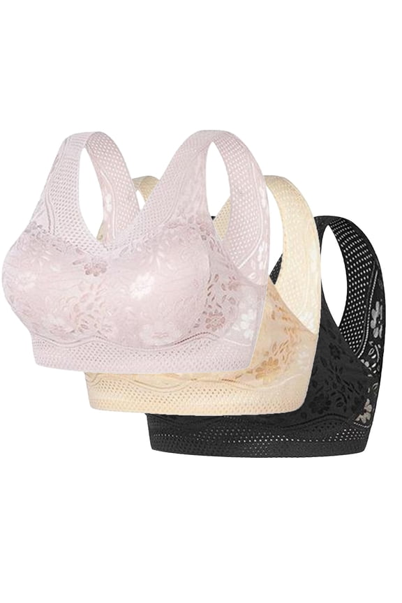 3 Pack Women's Wireless Comfortable Bras Wireless Soft Breathable Lace Wide Strap Bra Seamless Full Coverage Bras