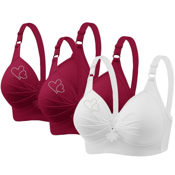 Diufon 3PCS Bras for Women No Underwire Full Coverage Bra Heart Printed Push up Breathable Bras