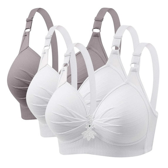 Diufon 3PCS Bras for Women Solid Color Adjustment Strap Bras Full Coverage No Underwire Bras