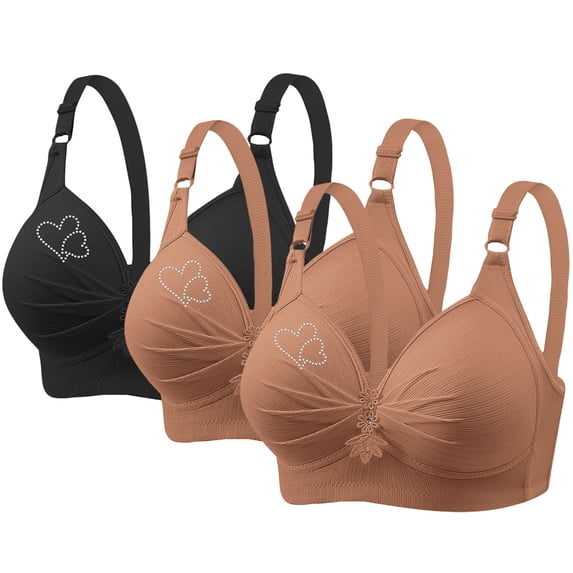 Diufon 3PCS Womens Bras No Underwire Push up Bras Heart Printed Adjustment Strap Comfortable Bras