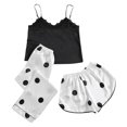 thumbnail image 1 of Diufon 3PCS Womens Pajamas V Neck Sleeveless Tops Polka Dot Elastic Waist Bow Shorts Pants Sets, 1 of 3
