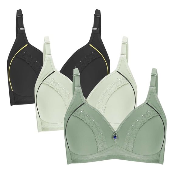 Diufon 3pc Full Coverage Bras for Women Solid Color Breathable Bras No Underwire Supportive Bras
