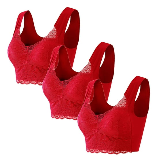 Diufon 3pc Lace Bras for Women Solid Color Full Coverage Comfy Bras Underwireless Push up Bras