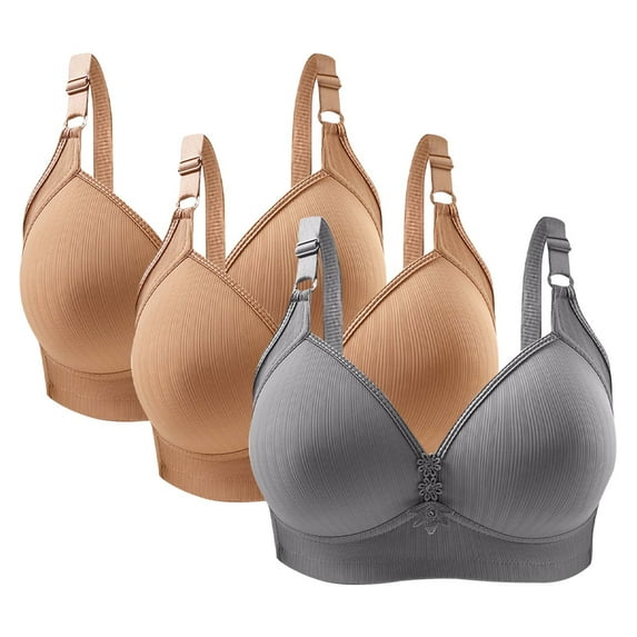 Diufon 3pc Womens Bras Solid Color Underwireless Soft Bras Full Coverage Push up Comfy Bras
