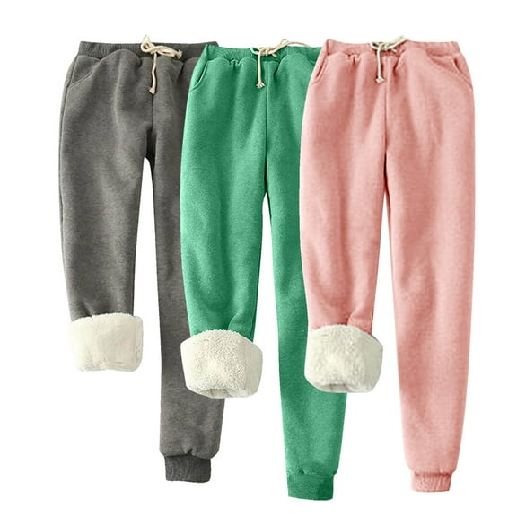Diufon 3pc Womens Padded Sweatpants Solid Color Plus Size Pants Elastic Waist Drawstring Pants