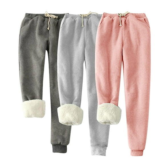Diufon 3pc Womens Padded Sweatpants Solid Color Plus Size Pants Elastic Waist Drawstring Pants