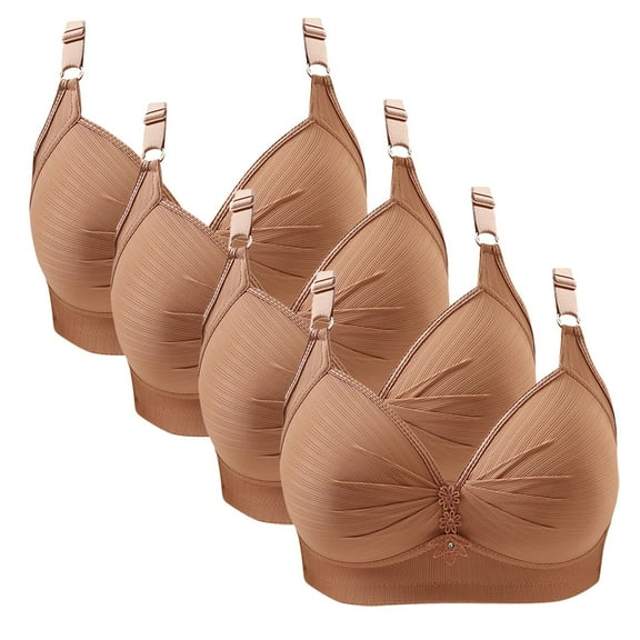 Diufon 4 Pack Wireless Comfortable Bra for Women Everyday Full Coverage V Neck Bras Ladies Support Push Up Bralettes
