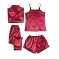 thumbnail image 1 of Diufon 4 Pieces Women's Satin Pajamas Set Camisole & Shorts and Lapel Shirt & Pants Fall Winter Sleepwear Sets, 1 of 3