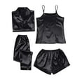 thumbnail image 1 of Diufon 4 Pieces Women's Satin Pajamas Set Camisole & Shorts and Lapel Shirt & Pants Fall Winter Sleepwear Sets, 1 of 3