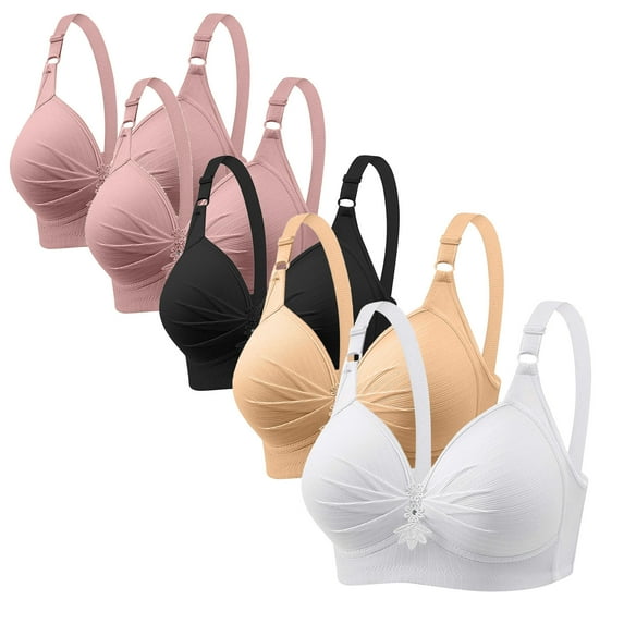 Diufon 5 Pack Wireless Comfortable Bra for Women Everyday Adjustable Seamless V Neck Bras Ladies Push Up Bra