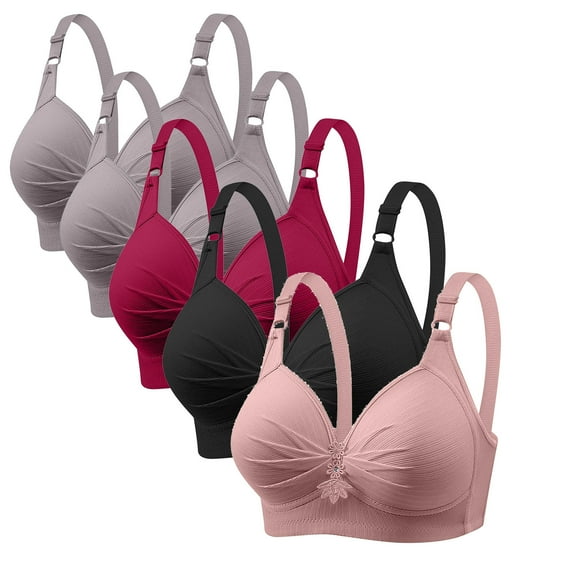 Diufon 5 Pack Wireless Comfortable Bra for Women Everyday Adjustable Seamless V Neck Bras Ladies Push Up Bra