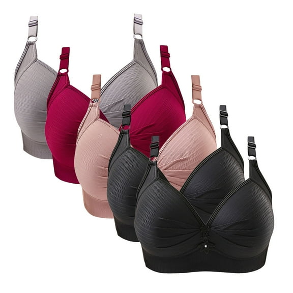 Diufon 5 Pack Wireless Comfortable Bra for Women Everyday Full Coverage V Neck Bras Ladies Support Push Up Bralettes