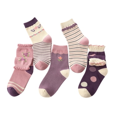 A2Z 4 Kids Girls Cotton Crew Socks Pack Of 5 Soft Breathable Contrast Heel Toe - Socks 971._5 Pack 6-9