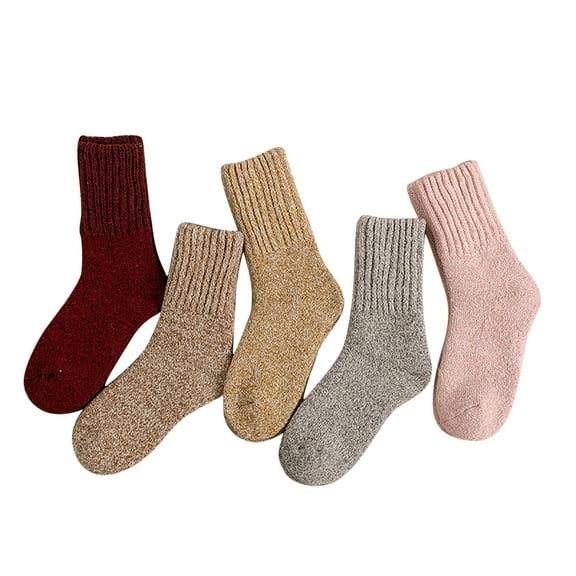 Diufon 5 Pairs Women's Fuzzy Warm Socks Fall Winter Thickened Warm Medium Tube Socks Casual Home Color Patchwork Socks