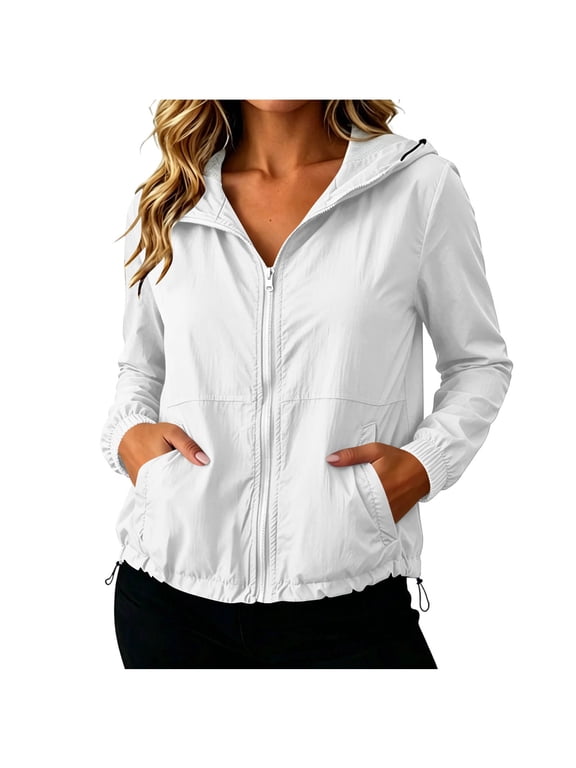 Athletic Jackets for Women Long Sleeve Lightweight Windbreaker Coat Outdoor Running Jacket with Pockets