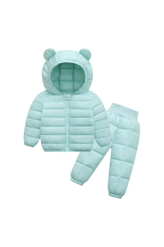 Baby Boy Girl Snowsuit Toddler Kids Long Sleeve Hooded Coat and Pants Fall Winter Warm Outdoor Outfits