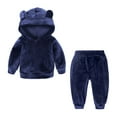 thumbnail image 1 of Diufon Baby Boy Girl Velvet Hooded Tracksuit Toddler Fall Winter Long Sleeve Warm Sweatshirt and Pants with Pockets, 1 of 7