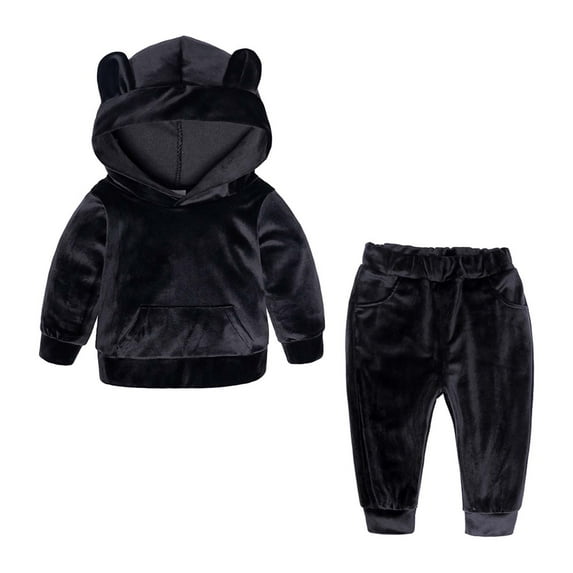Diufon Baby Boy Girl Velvet Hooded Tracksuit Toddler Fall Winter Long Sleeve Warm Sweatshirt and Pants with Pockets
