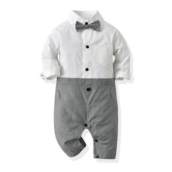 Diufon Baby Boys Gentleman Romper Newborn Infant Cotton Long Sleeve Crewneck Button Down Jumpsuit with Bow Tie