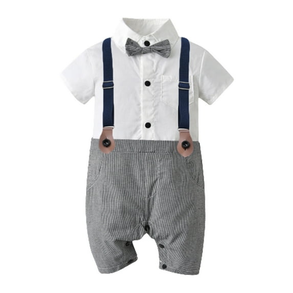 Diufon Baby Boys Gentleman Romper Newborn Infant Cotton Short Sleeve Crewneck Button Down Jumpsuit with Bow Tie
