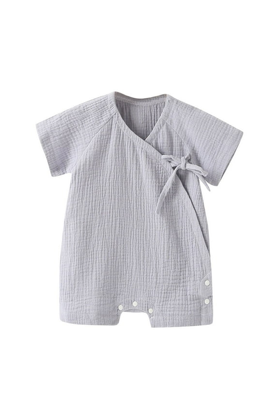 Baby Boys Girls Bodysuit Toddler Infant Side Snap Bow Knot Short Sleeve Romper Casual Home Jumpsuit