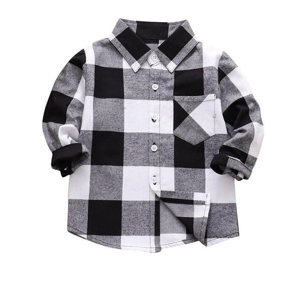 Diufon Baby Boys Girls Button Down Shirts Plaid Long Sleeve Lapel T-Shirt Fall Winter School Uniform Top