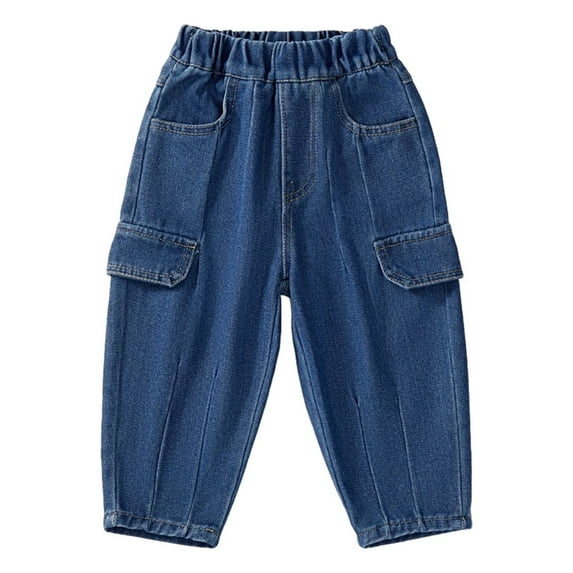 Diufon Baby Boys Girls Cargo Denim Jeans Kids Casual Trendy Elastic Waist Lantern Jeans Long Work Pants with Pockets