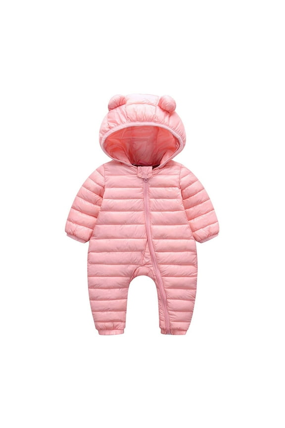 Baby Boys Girls Snowsuit Infant Fall Winter Long Sleeve Thickened Warm Side Zipper Hoodie Down Jumpsuit