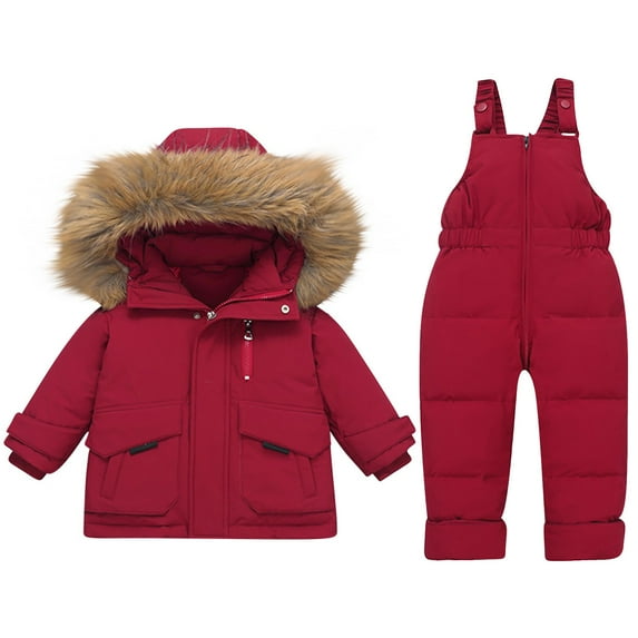 Diufon Baby Girls Boys Snowsuit Fall Winter Zip Plush Thickened Warm Hooded Coat and Down Jumpsuit 2 Piece Set