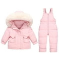 thumbnail image 1 of Diufon Baby Girls Boys Snowsuit Fall Winter Zip Plush Thickened Warm Hooded Coat and Down Jumpsuit 2 Piece Set, 1 of 7