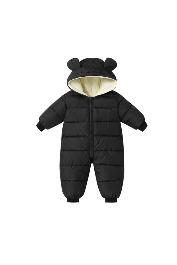 Baby Snowsuit Toddler Boys Girls Fall Winter Zip Up Thickened Warm Hooded Jumpsuit Padded Romper Outwear Coat