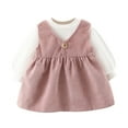 thumbnail image 1 of Diufon Baby Girls Dress Outfits Cute Long Sleeve Mesh Blouse Tops & Corduroy Wide Strap Pleated Dress Birthday Set, 1 of 7