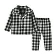 thumbnail image 1 of Diufon Baby Kids Pajamas Sets Boys Girls Plaid Long Sleeve Lapel Button Down Shirt and Pants Casual Home Sleepwear, 1 of 1