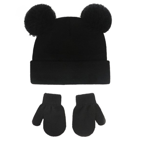 Diufon Baby Kids Winter Hats Sets Infant Knitted Cotton Beanie Caps with Gloves Thickened Warm 2 Piece Outfits