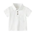 thumbnail image 1 of Diufon Boys Cotton Shirts Solid Color Tees Lapel Collar Short Sleeve Button down Tshirts with Pockets, 1 of 3