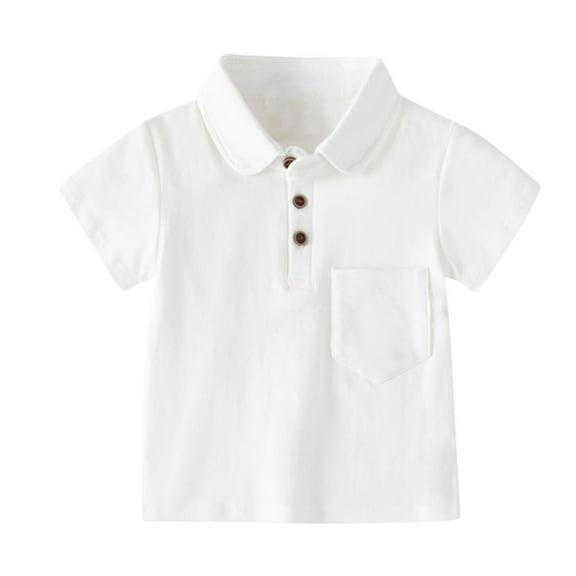 Diufon Boys Cotton Shirts Solid Color Tees Lapel Collar Short Sleeve Button down Tshirts with Pockets
