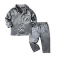 thumbnail image 1 of Diufon Boys Girls Pajamas Casual Button Down Satin Shirts and Elastic Waist Pants Sleepwear Set for Kids, 1 of 4