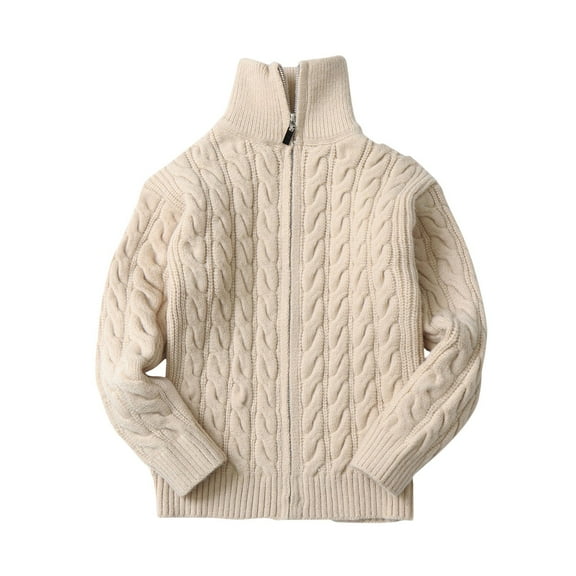Diufon Boys Girls Pullover Sweaters Kids Full Zip Stand Collar Coat Fall Winter Warm Cable Knit Wool Outwear