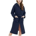 thumbnail image 1 of Diufon Boys Girls Robe Soft Thickened Hooded Bathrobe Unisex Kids Solid Color Fleece Nightwear with Pockets, 1 of 8