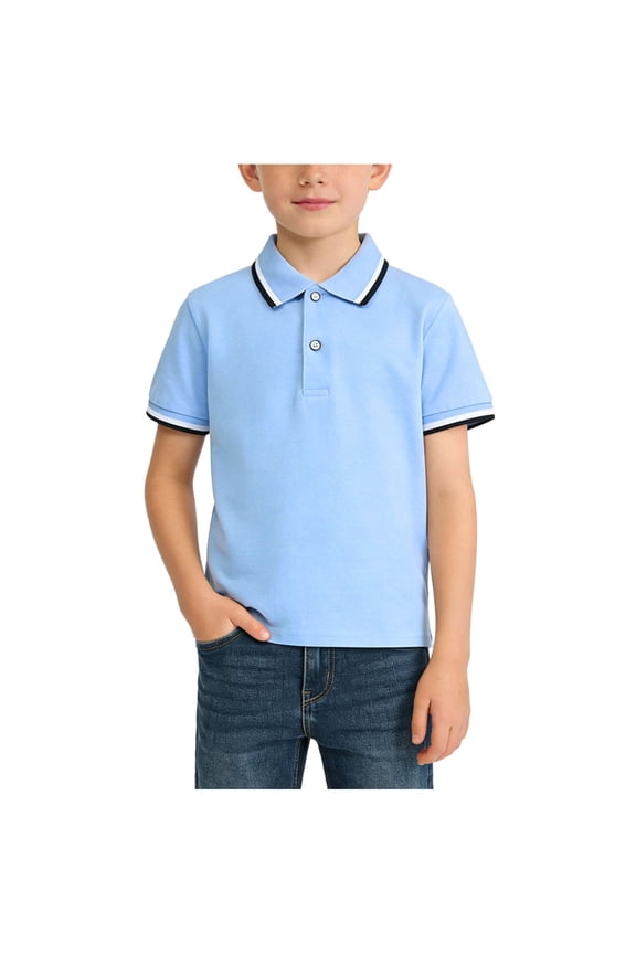 Boys Girls School Uniform Kids Short Sleeve Lapel V Neck T-Shirts Spring Fashion Striped Tops 2-15 Years