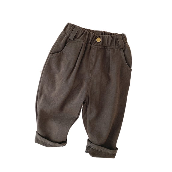 Diufon Boys Pants Cotton Elastic Waist Trousers Solid Color Button Down Pants with Pockets
