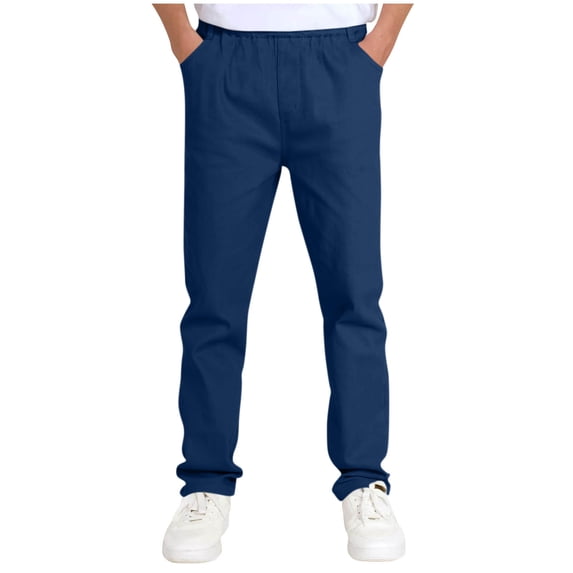 Diufon Boys School Uniform Pants Elastic Waist Straight Leg Loose Pants Dressy Casual Trousers with Pockets