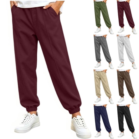 Diufon Boys School Uniform Pants Elastic Waist Straight Leg Loose Pants Dressy Casual Trousers with Pockets