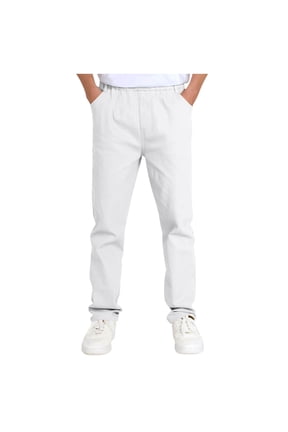 Boys School Uniform Pants Elastic Waist Straight Leg Loose Pants Dressy Casual Trousers with Pockets