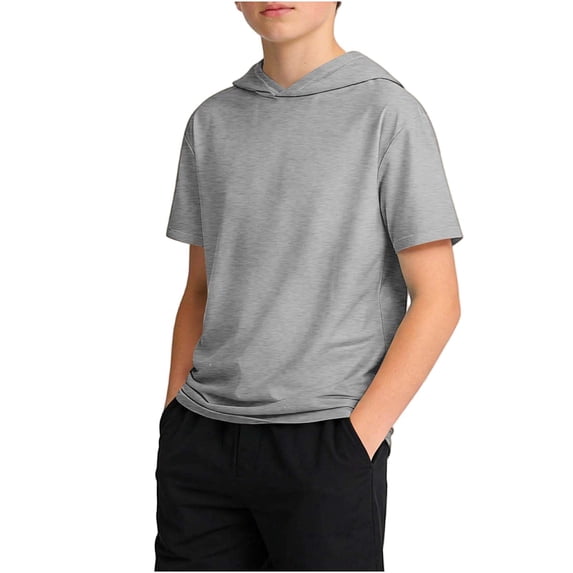 Diufon Boys Short Sleeve Hoodie Kids Summer Casual Athletic Pullover Solid Color Hooded Top for Sport Running