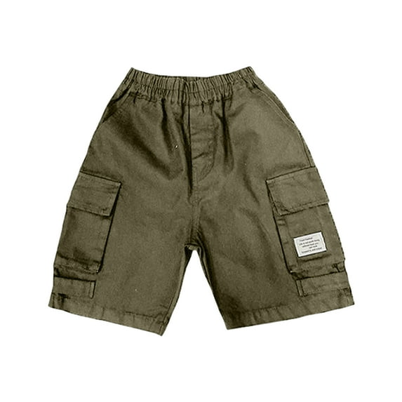 Diufon Boys Summer Shorts Solid Color Knee Length Lounge Shorts Elastic Waist Cargo Shorts